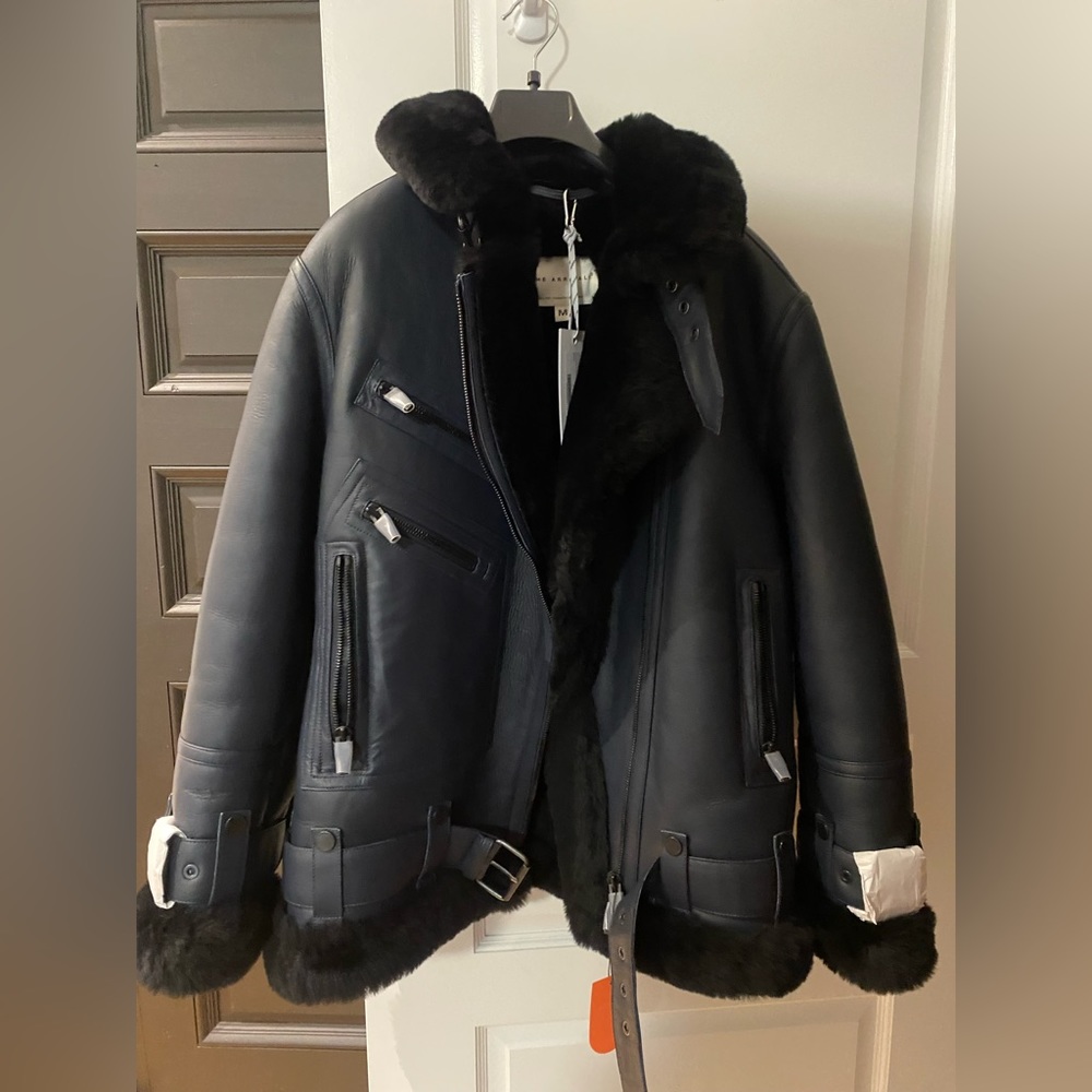The Arrivals Moya V Navy Shearling jacket NEW WITH TAGS - Picture 2 of 7